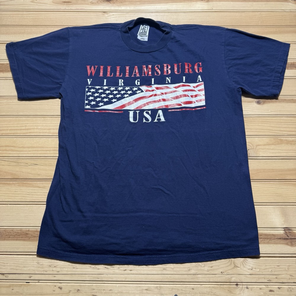 Vintage 90s Williamsburg Virginia American Flag Single Stitch Shirt Size Large