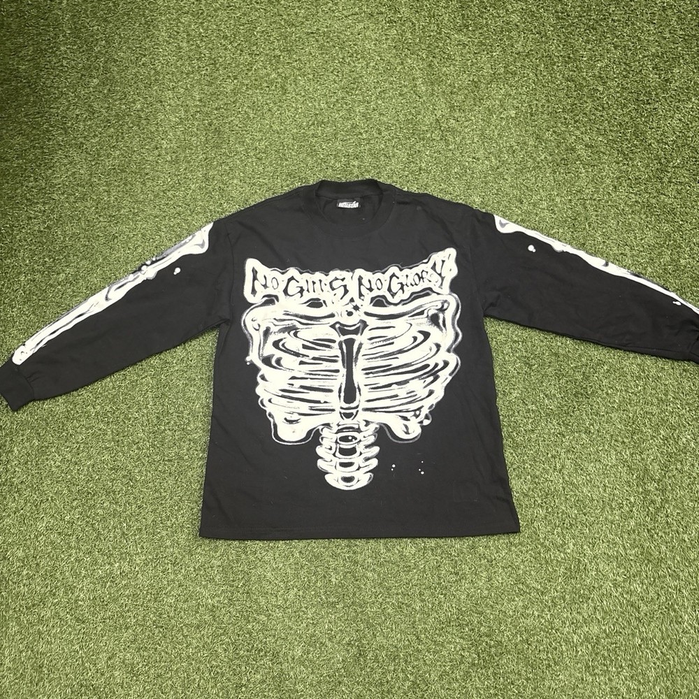 Hellstar Men's Black Long Sleeve Crew Neck Skeleton Graphic T-Shirt S