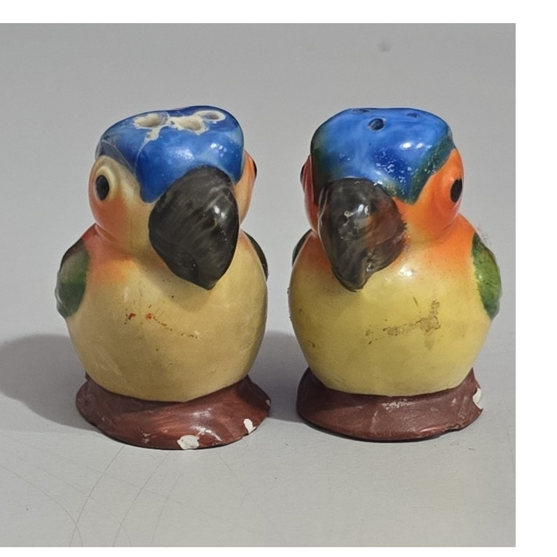 Ceramic Animal Novelty Parrot Salt & Pepper Shaker Set Blue Yellow Green