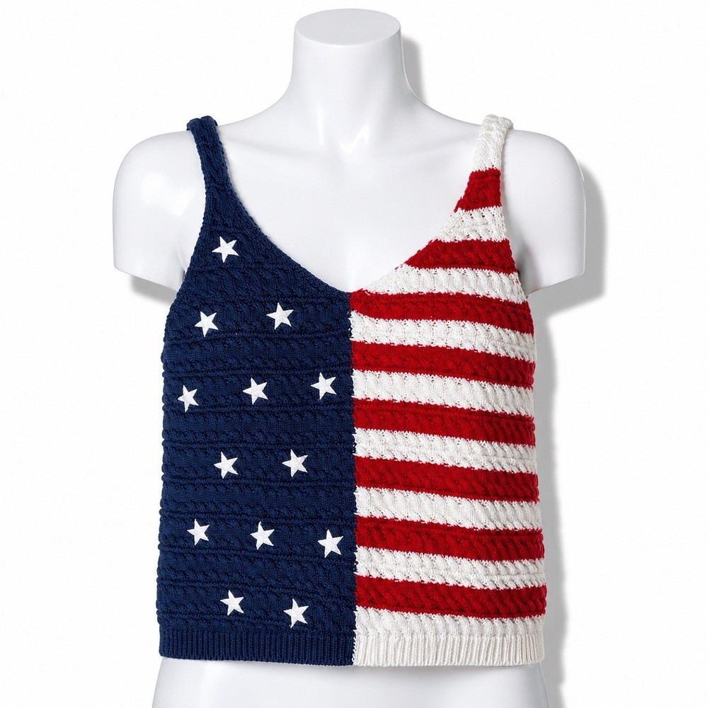Moon & Madison Tank Top Size XS Flag Patriotic Crop Crochet Knit USA