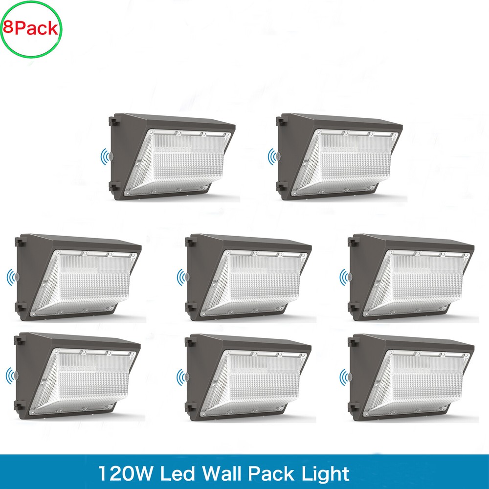 8Pack 120W LED Wall Pack Light Dusk-to-Dawn Outdoor Security Lighting