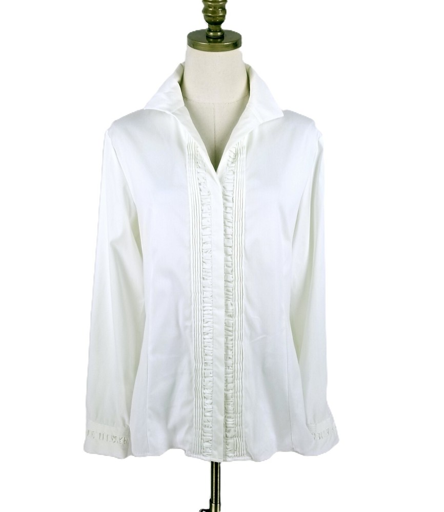 Vintage Lafayette 148 White Tuxedo Pleated Shirt Size 6 Button Up