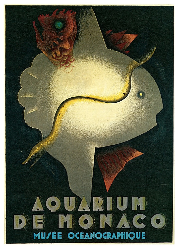 Decor Travel Poster. Graphic Art Design. aquarium de monaco. Home Wall Art. 1933