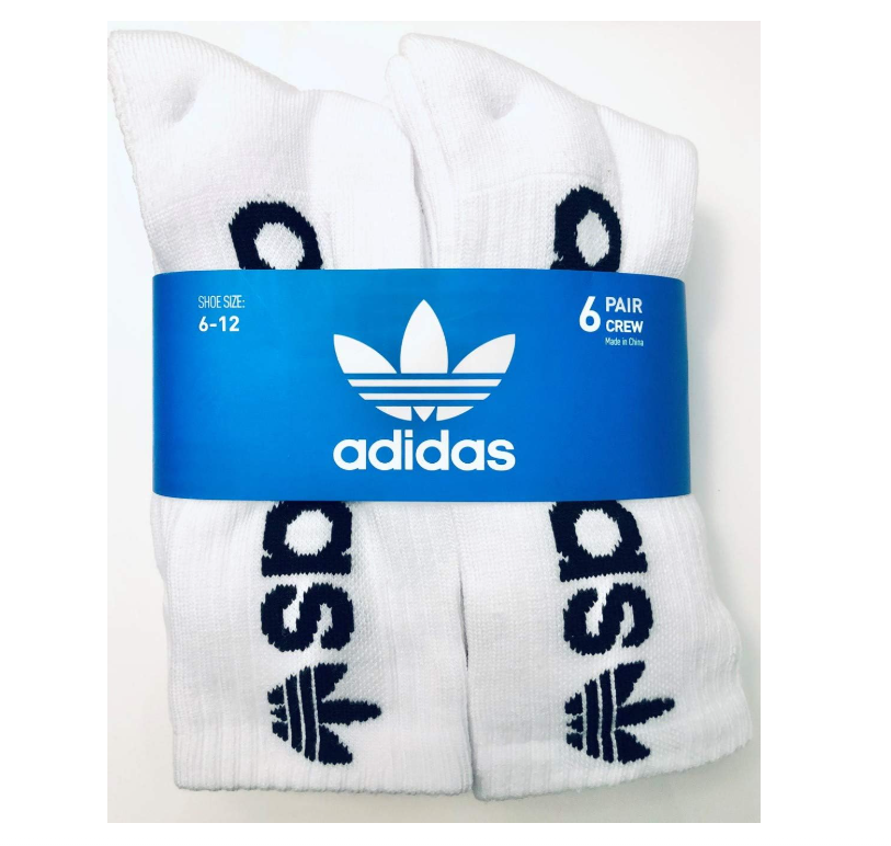 New Adidas Men's 6-Pair Crew Socks for Shoe Sizes 6-12