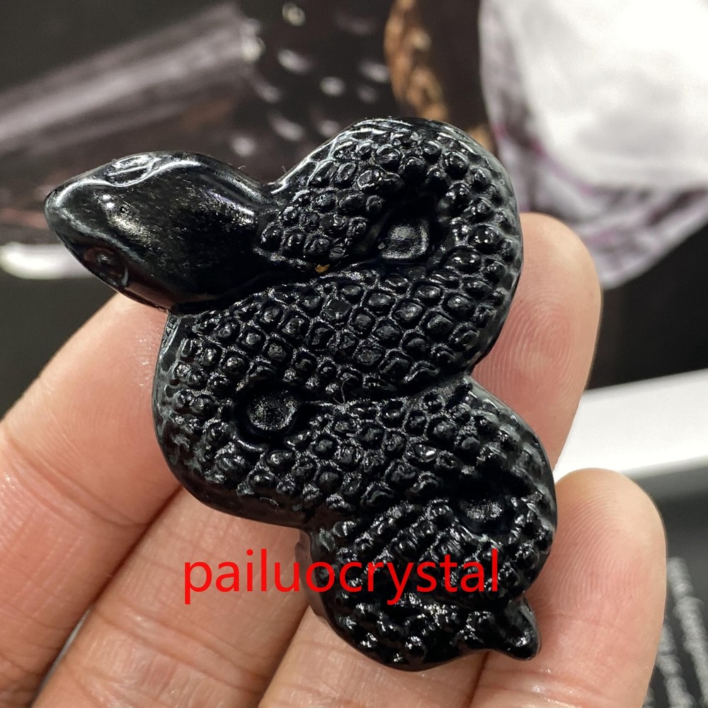 1 pieza Obsidiana Natural Serpiente Calavera Cuarzo Cristal Calavera Tallada Estatuillas Reiki 2