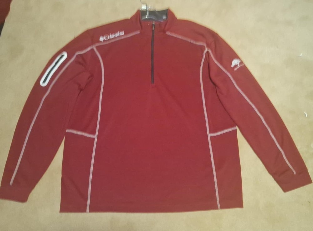Columbia Golf Pullover Men's Medium Red Quarter Zip Long Sleeve Athletic Logo