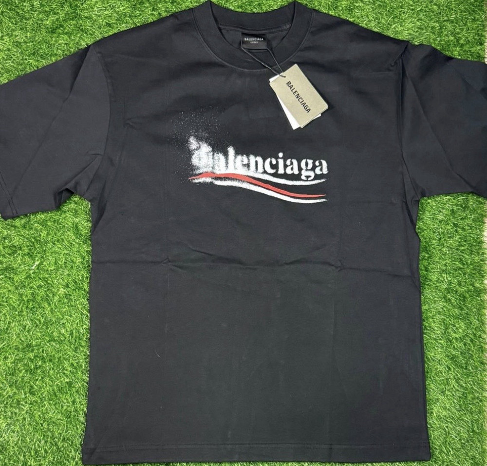 Balenciaga Men’s Black Logo Graphic Crew Neck Short Sleeve Cotton Jersey Tee M