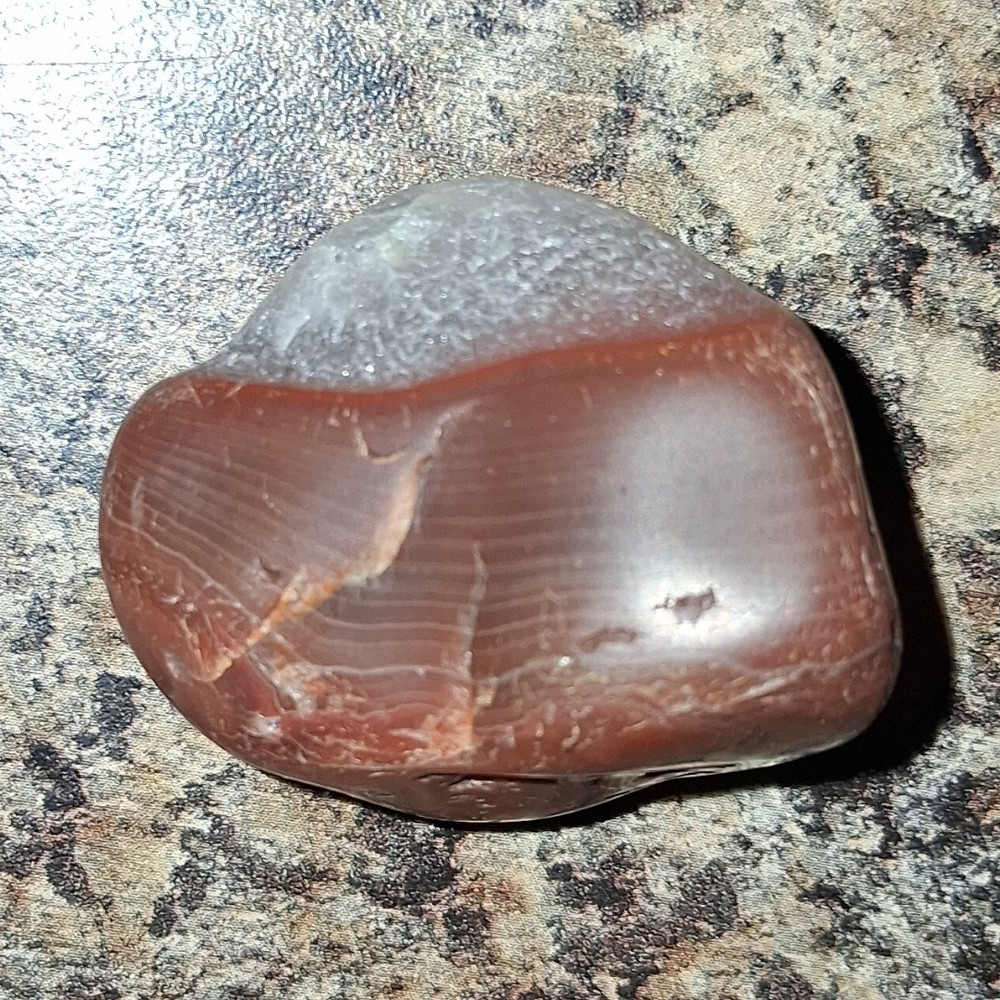 Polished Brown & Gray Banded Agate Tumbled Stone Mineral Specimen Display