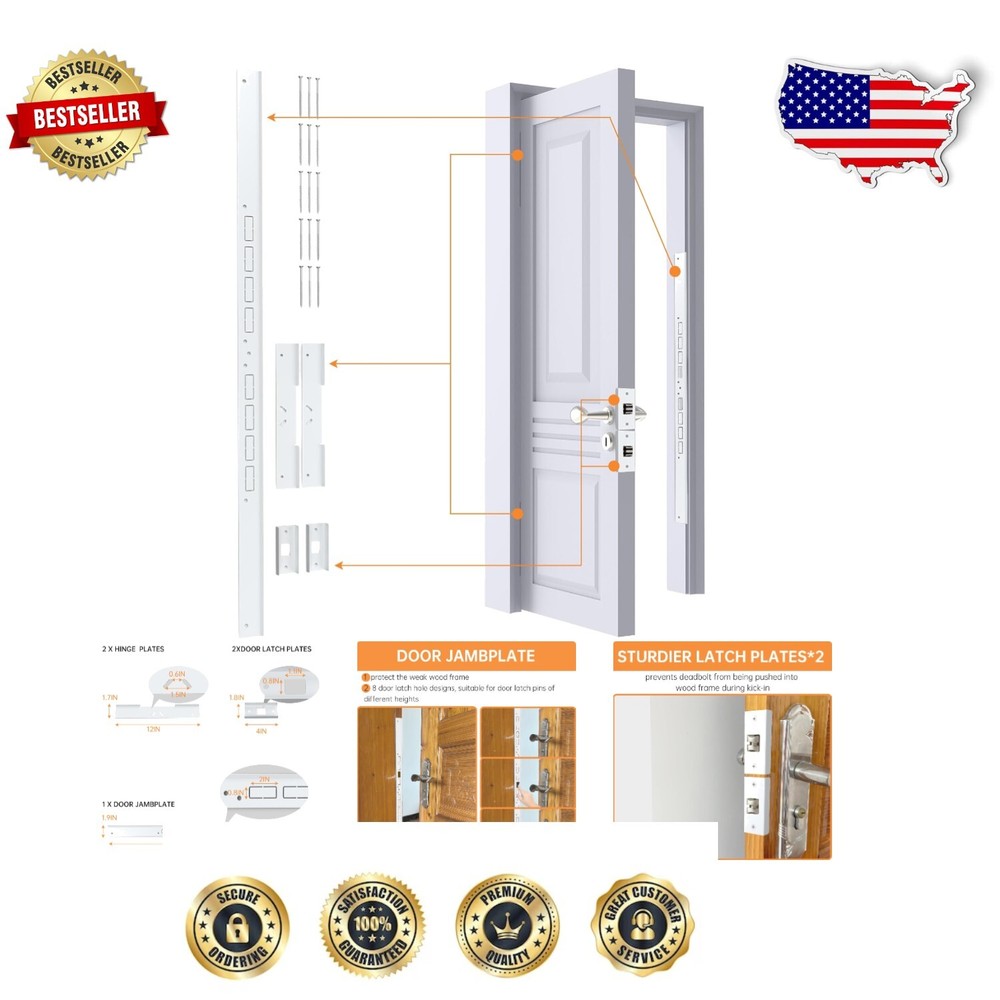 46-Inch Heavy-Duty Door Strike Plate & Hinge Shield Set for Enhanced Home Security  
