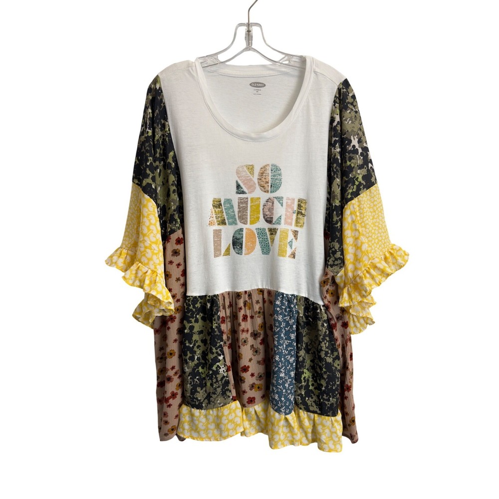 Women's L-3X Patchwork Top Floral Camo Graphic Bohemian Flowy Boho