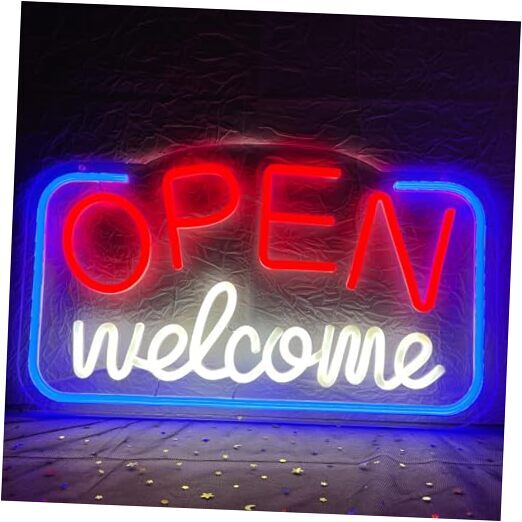 Open Welcome Neon LED Business Sign for Window Open Light-Up Display