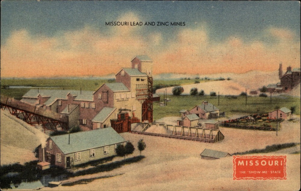 Missouri Lead and Zinc Mines aerial view ~ 1940s linen postcard
