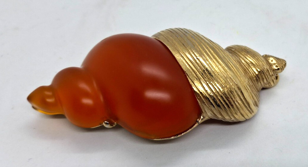 Vintage Dune Christian Dior Large Seashell Orange Gold Brooch RARE