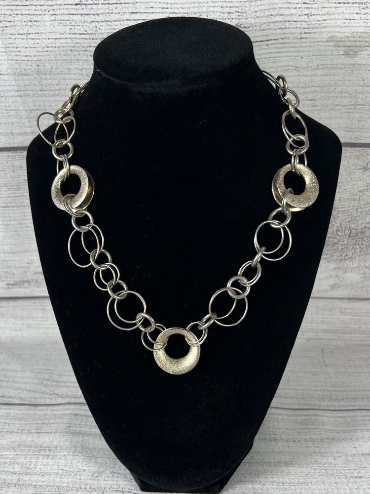 Vintage Anne Klein Gold Tone Link Statement Necklace 18” Toggle Clasp Chunky