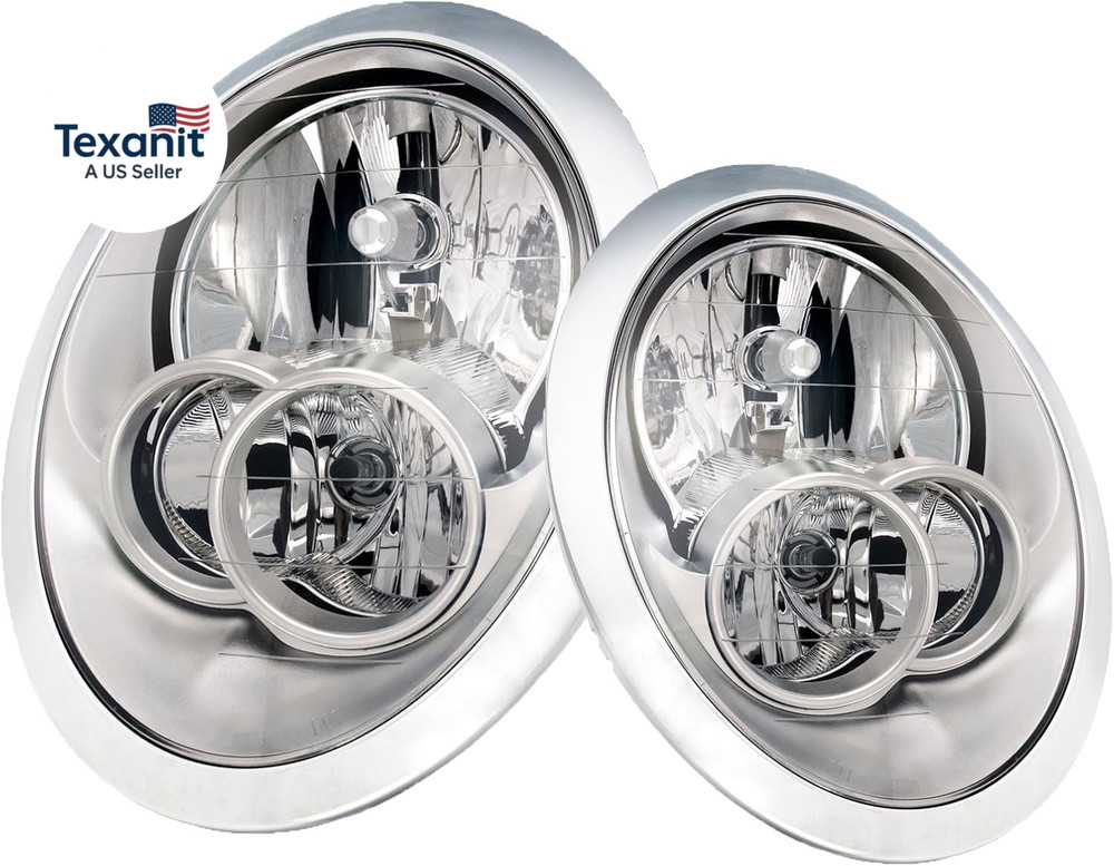 Headlights Set Chrome Housing with Performance Lens Compatible with Mini Cooper