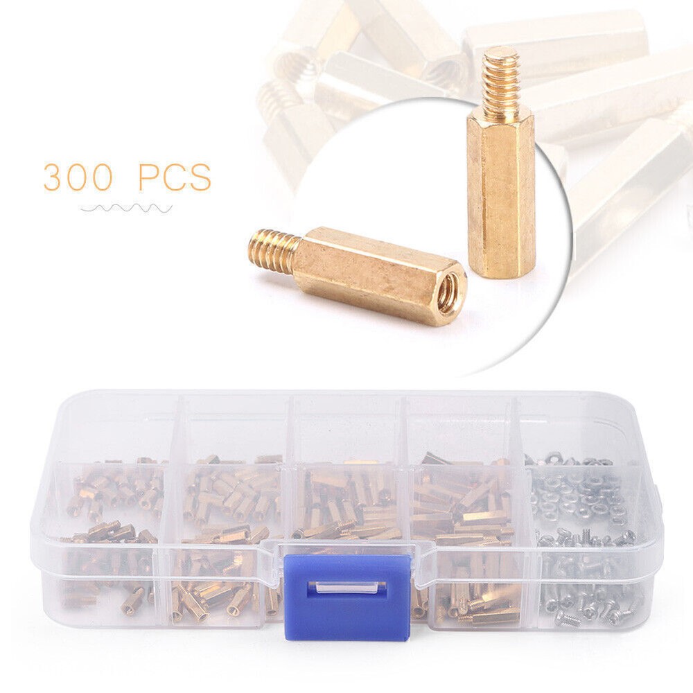 300x M2 Brass Hex Column Standoff Spacer Screw Nut Assortment Kit w/ Box