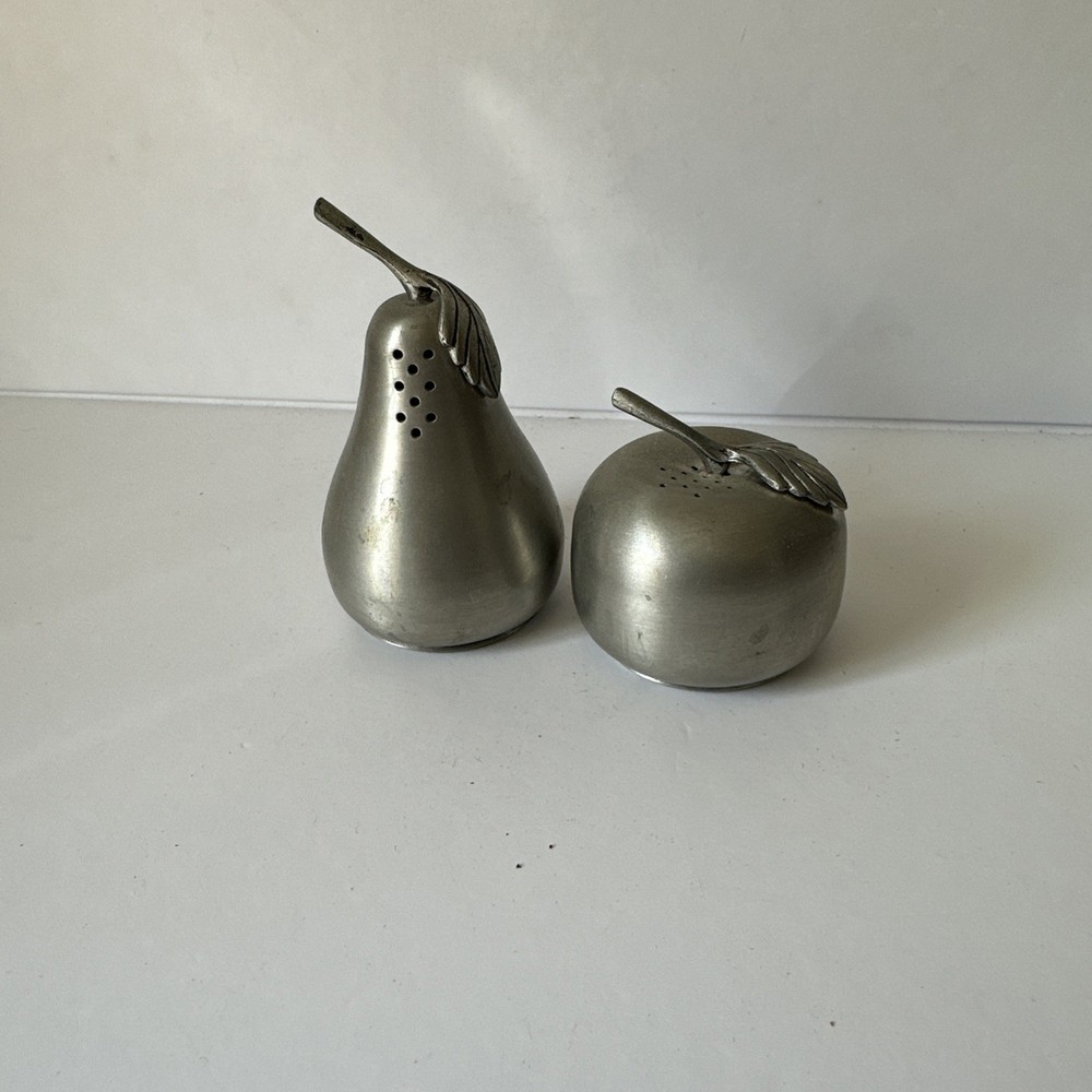 Vintage Web Pewter Salt & Pepper Shakers Set Apple and Pear