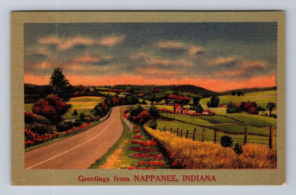 Nappanee IN-Indiana Scenic Greetings Road Vintage Postcard