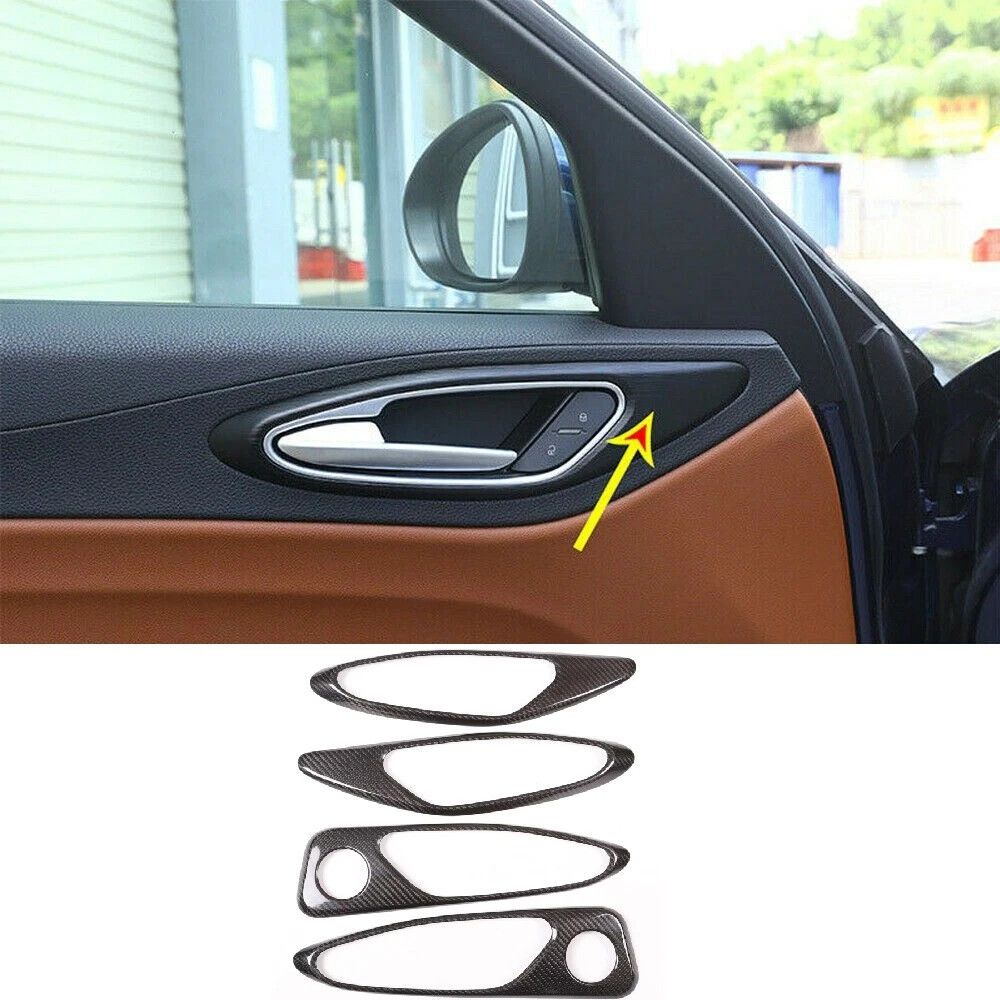 Real Carbon Fiber Inner Door Handle Frame Trim Cover For Alfa Romeo Giulia 17-23