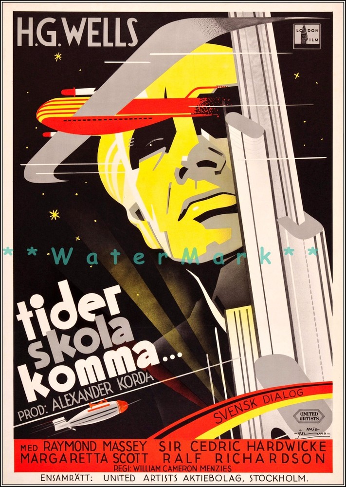 1936 Swedish Sci-Fi Film Things To Come Vintage Poster H G Wells