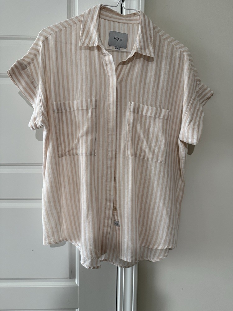 Rails Women's Small Cito Short Sleeve Top in Dune Stripe Linen Blend Loose