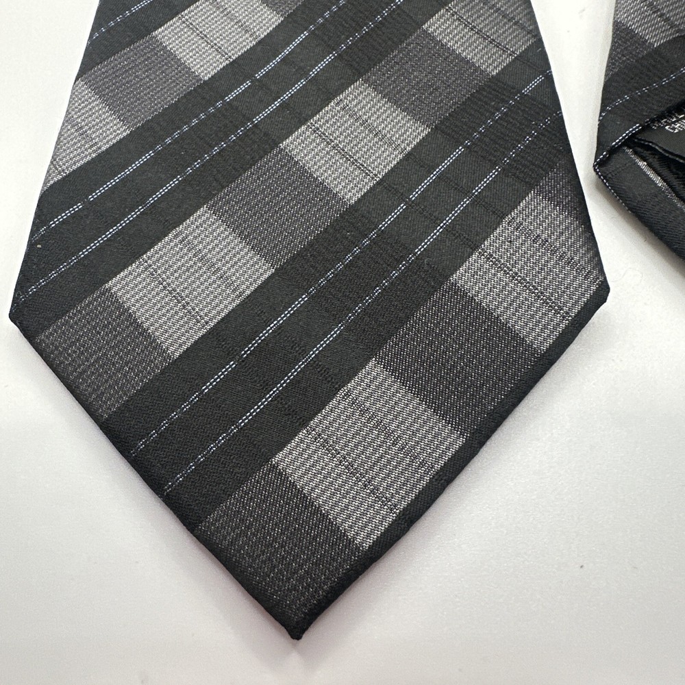 Calvin Klein Mens Diagonal Striped Gray Black Blue  Silk Tie