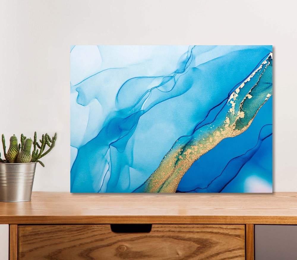 Alcohol Ink Blue Art 5mm thick Plastic Poster Ready to Hang 60x45cm