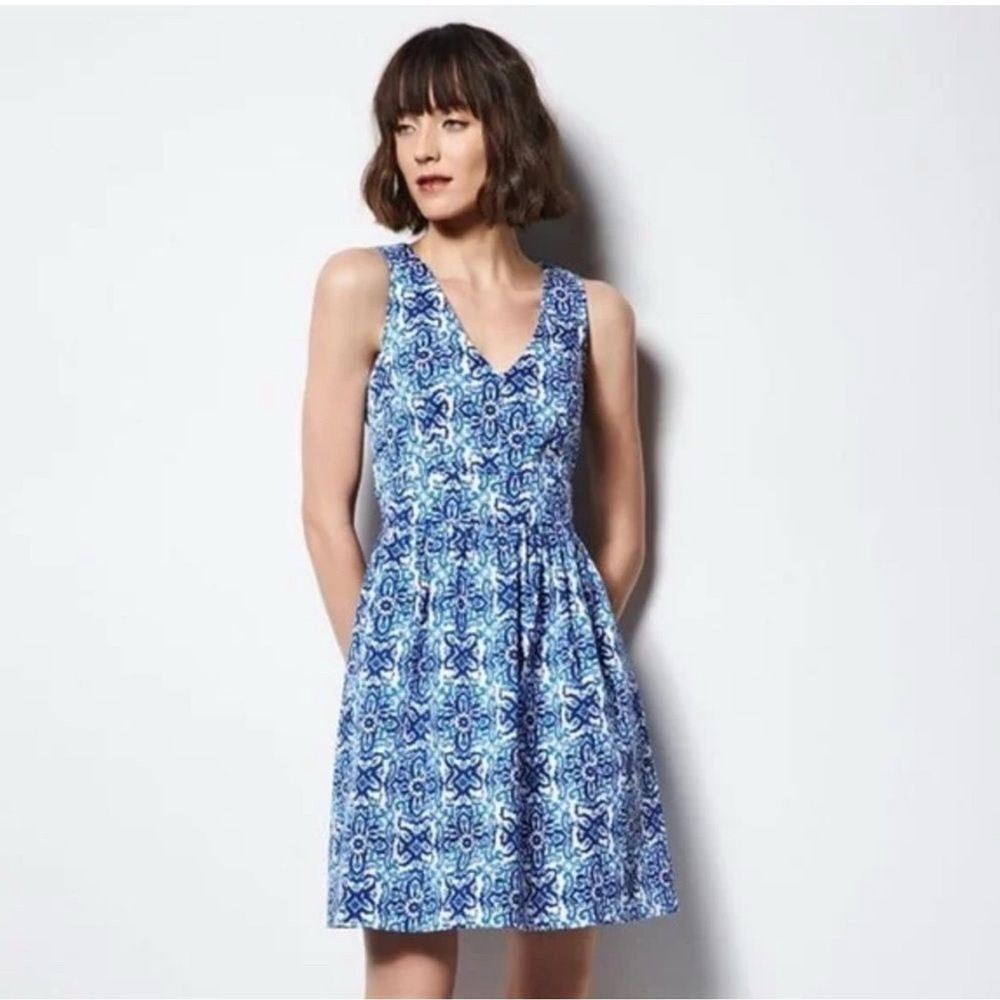MILLY Ellen Printed White Blue A-line Mini Dress Sz 4