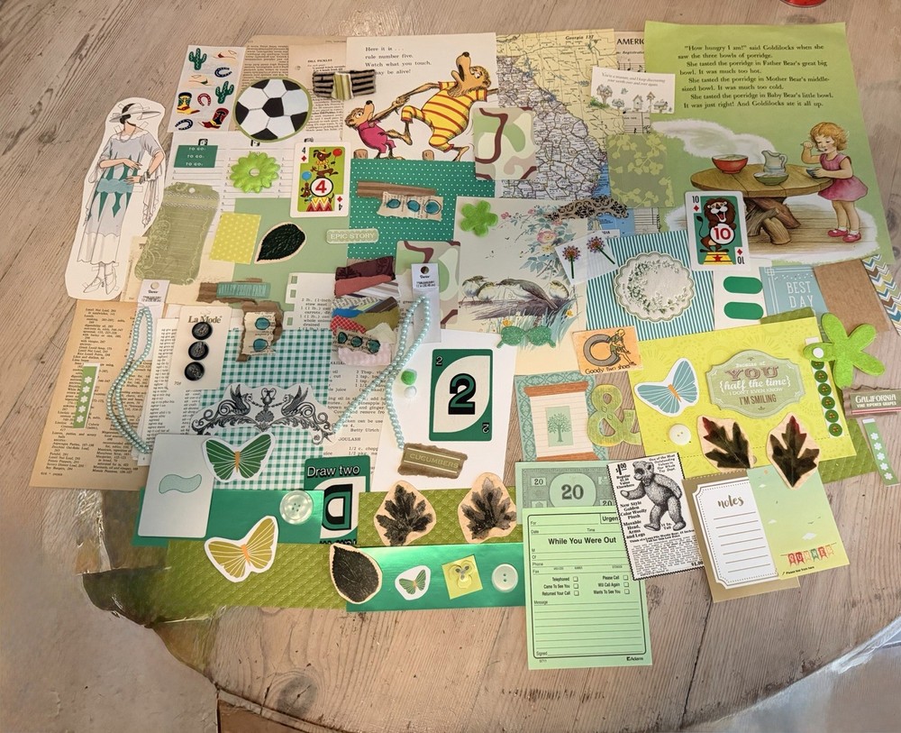 100 + Green Paper Mixed Lot Vintage : Modern Ephemera Junk Journal Scrapbook