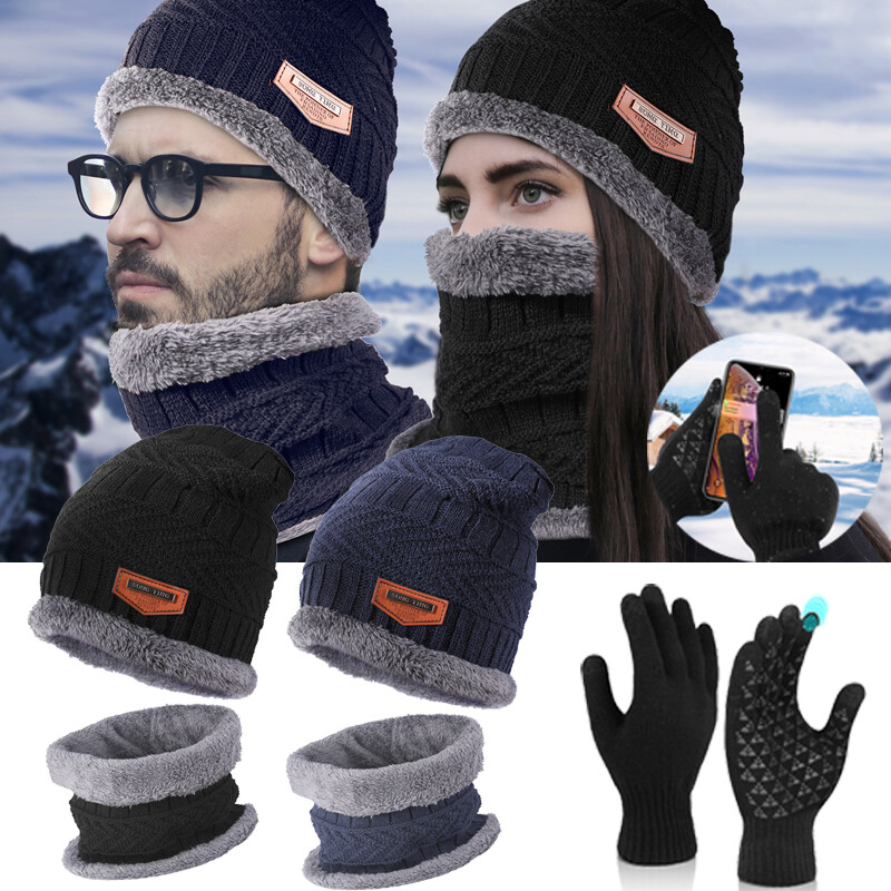 Thermal Winter Gloves Scarf and Beanie Set for Men Women