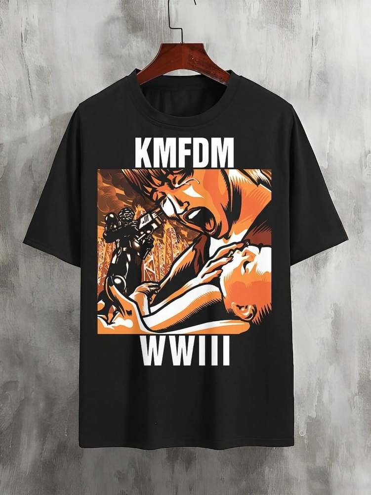 Vtg KMFDM Band WWIII Short Sleeve Cotton Black T Shirt For Men SE237