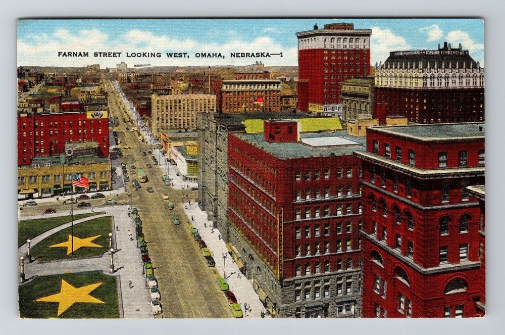 Omaha NE-Nebraska, Farnam Street Looking West, Vintage Postcard