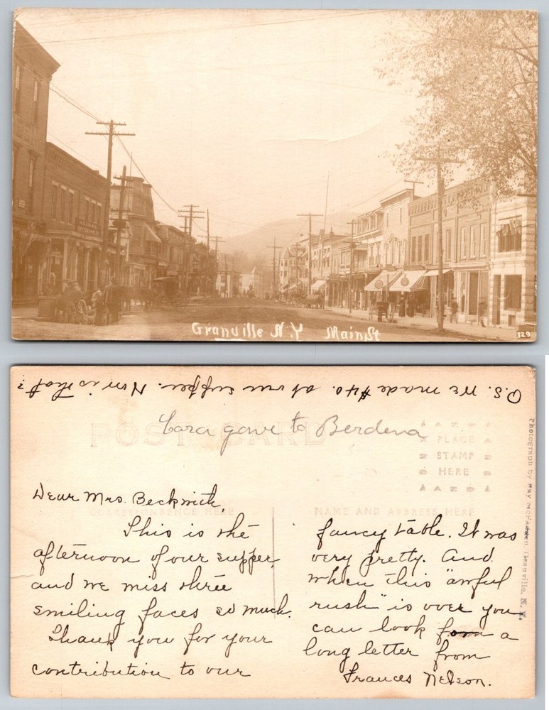 Granville NY Main Street RPPC Horse & Buggy Photo Postcard 1900s May McFarland
