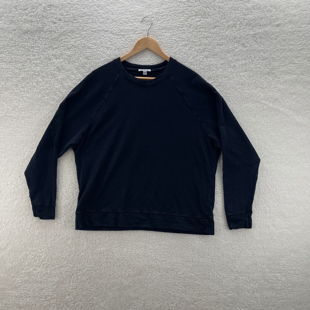 James Perse Standard Sweatshirt Womens 3 Black Loopback French Terry Luxury