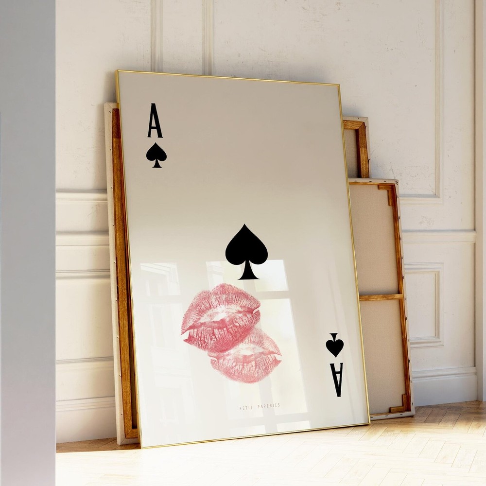 Playing Card Wall Art Ace Of Spades Print Trendy Retro Kiss Lips Femme Fatale