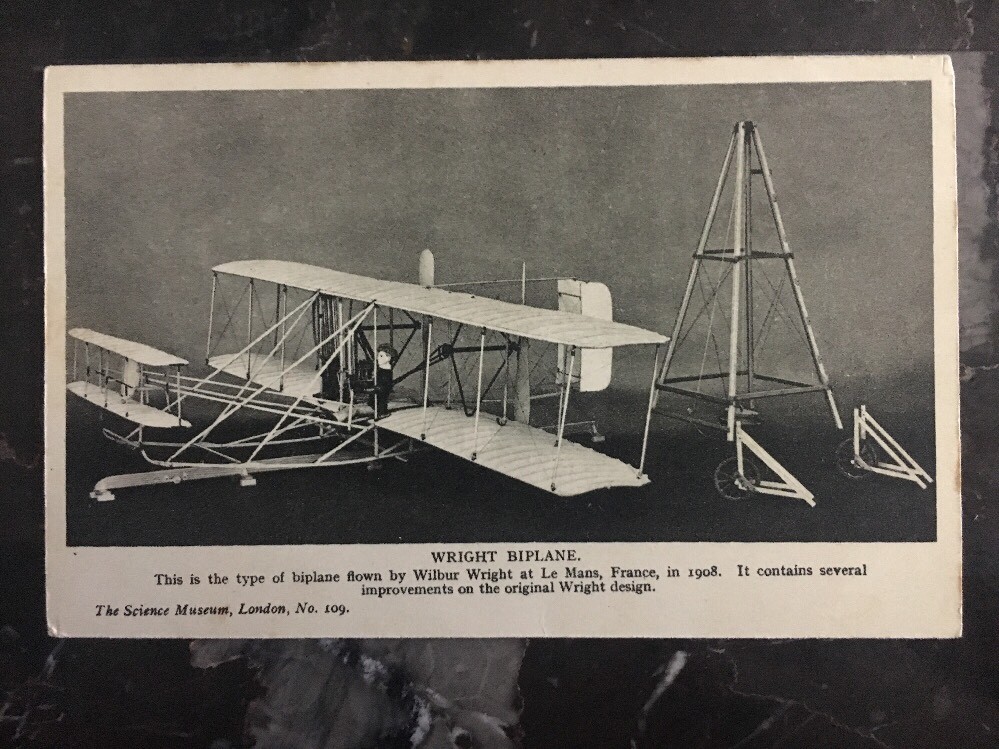Mint London England RPPC Postcard Wright Biplane Model