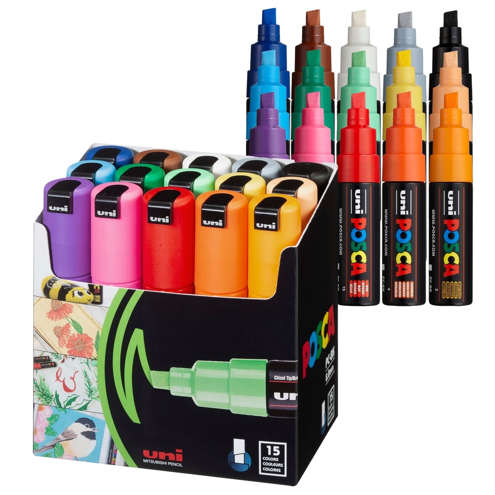 15 Posca Paint Markers, 8K Broad Coloring Markers with Broad Chisel Tips, Set...