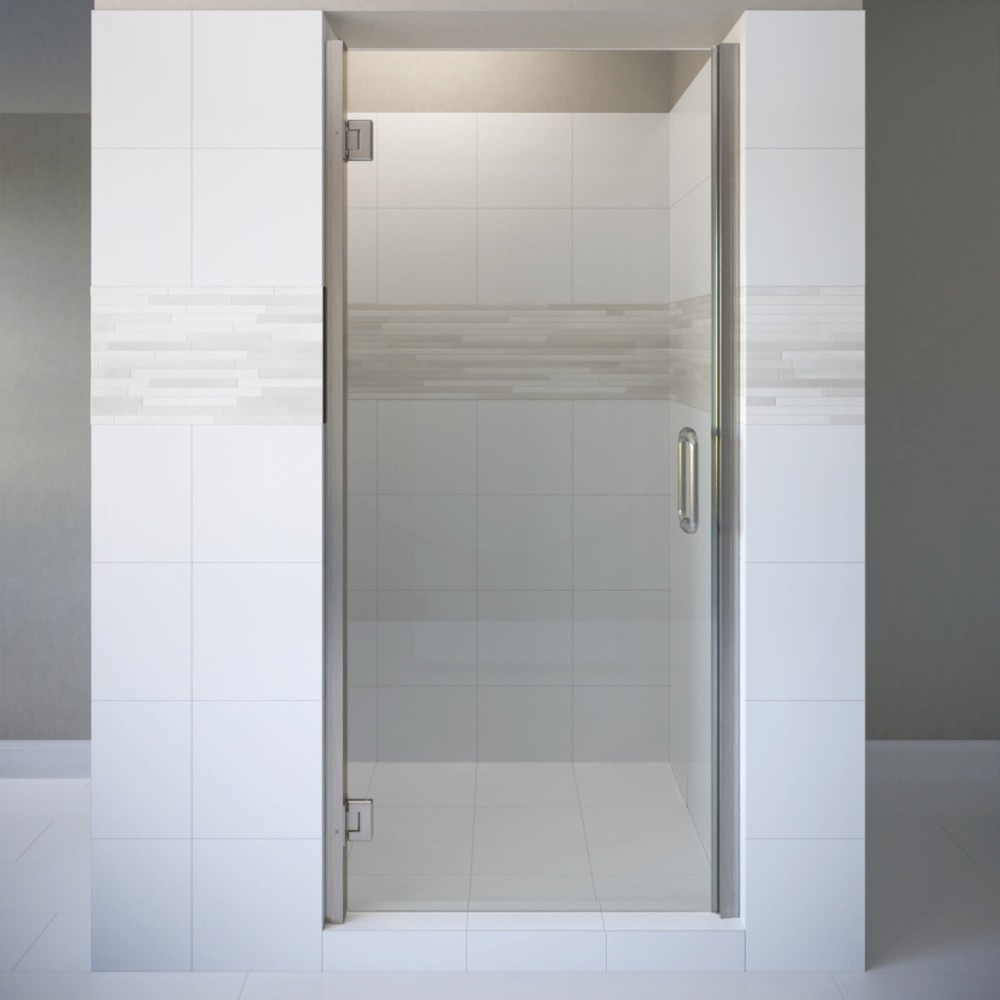 Basco 76 in Frameless Nickel Hinged Shower Door 29-9/16 in Width