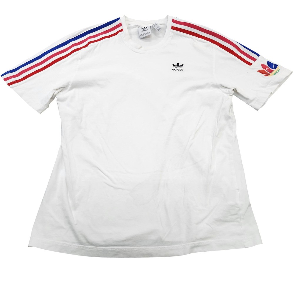 Adidas Shirt Mens Large White 3-Stripes Trefoil Logo Tee Sleeve Stripe