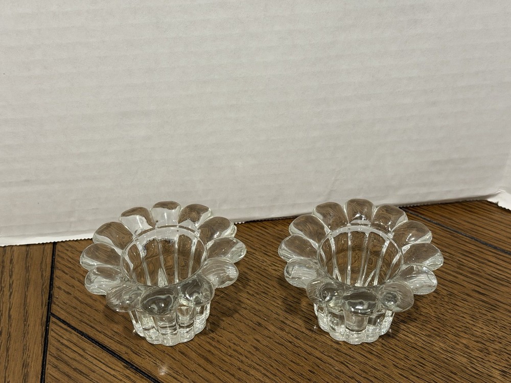 Vintage Flower Petal Clear Glass Candle Holders Malaysia kig Set Of 2