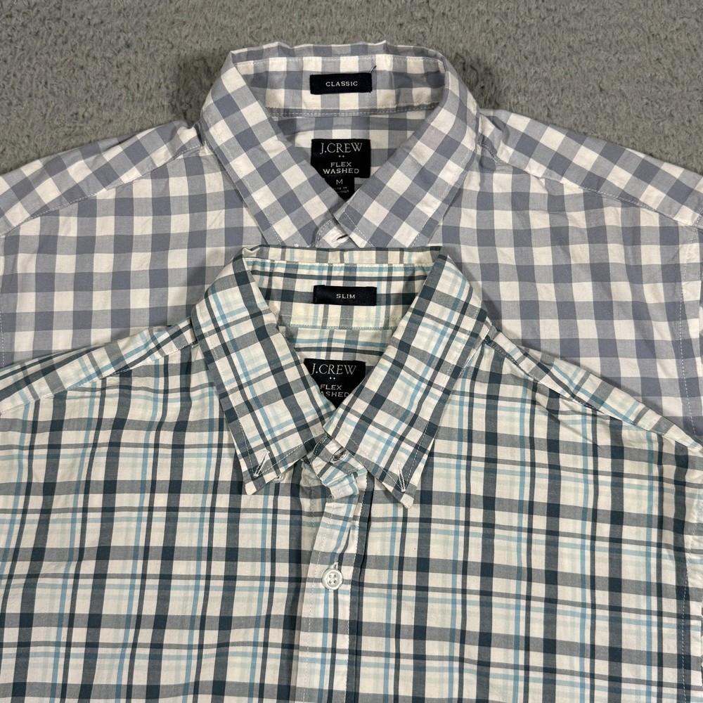 J.Crew Shirts Mens M Blue Plaid Gingham Long Sleeve Button Up Flex Washed Lot 2