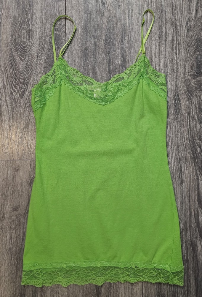 Bozzolo Lace Cami Tank Top Green Women's Size L Y2K Festival Layer Rave Colorful