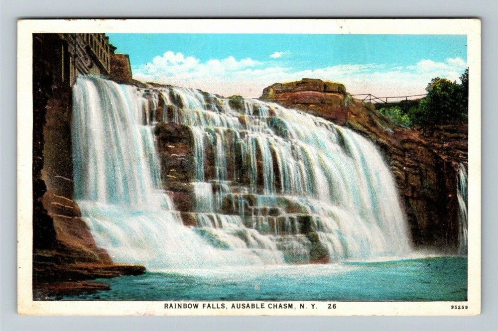 Ausable Chasm NY-New York, Rainbow Falls, Scenic Tourist Site, Vintage Postcard