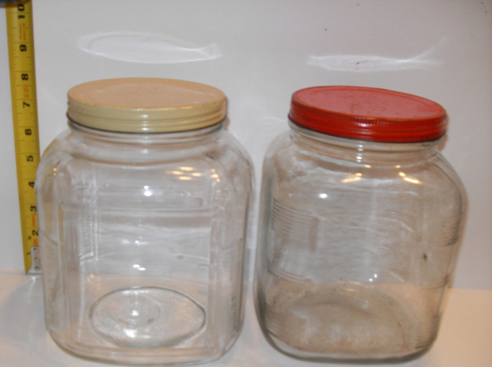 Lot of 2 Ribbed Corner Vintage Hoosier Style Glass Jars