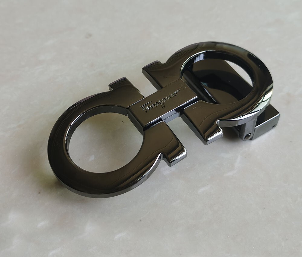 Black Salvatore Ferragamo Belt Buckle - belts for men 34-35 mm Wide Leather