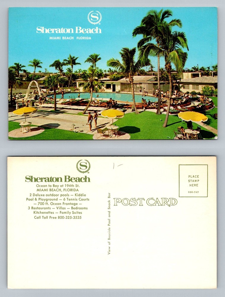 Miami Beach, FL-Florida, Sheraton Beach Hotel Pool Palm Trees Vintage Postcard