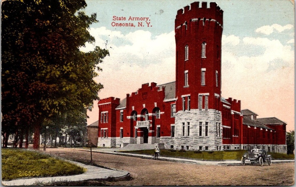 1916 Oneonta NY State Armory Castle-Like Building Postcard Chas W Hughes