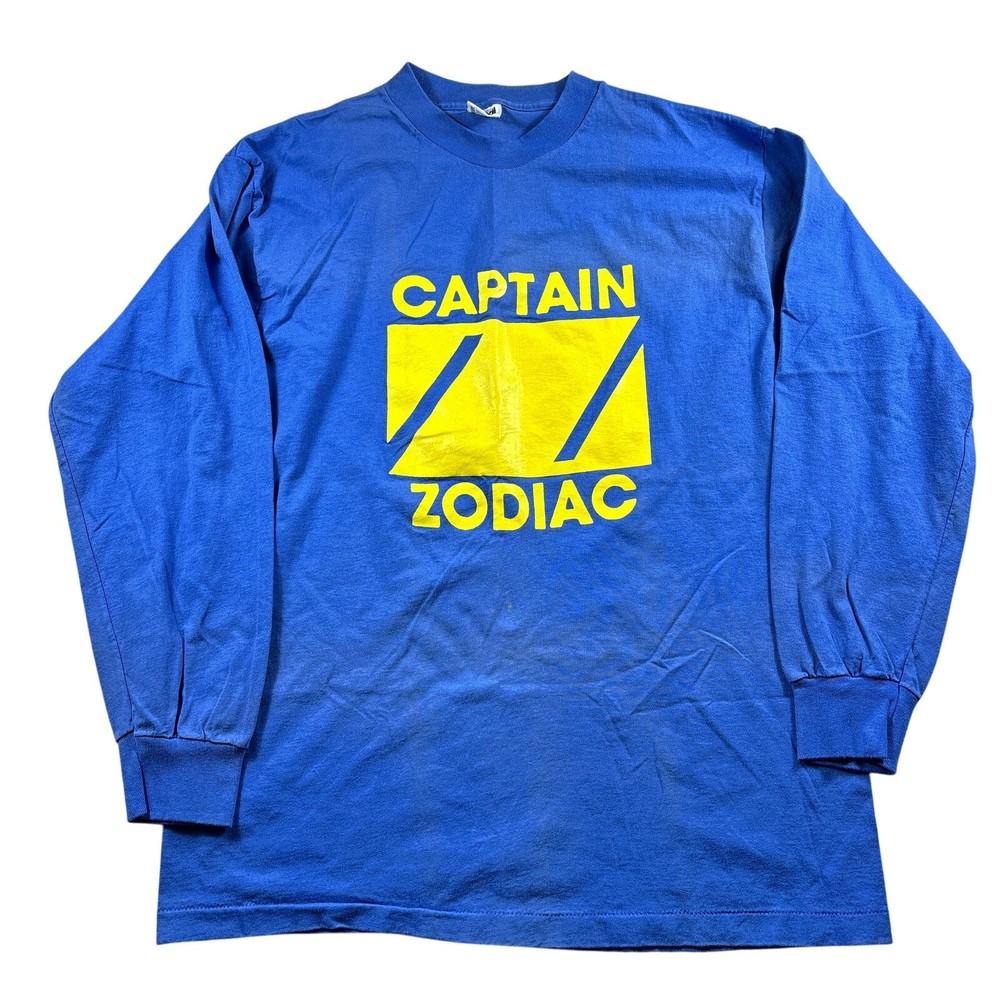 Vintage Captain Zodiac Long Sleeve Shirt XL Blue Single Stitch Kauai Surf Hawaii