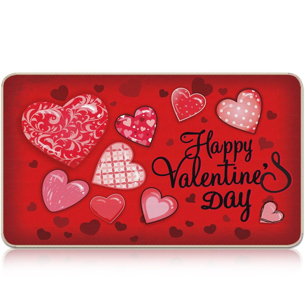Valentine’s Day Non-Slip Rubber Doormat 17x29 Inch Linen Design