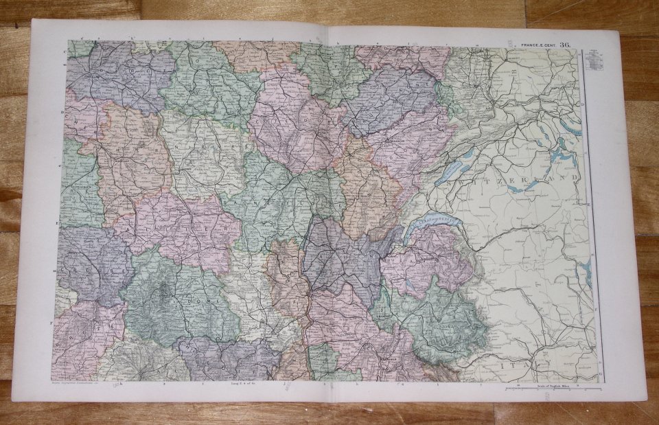 1908 Antique Map Of Eastern France / Franche-Comte Bourgogne Rhone-Alpes